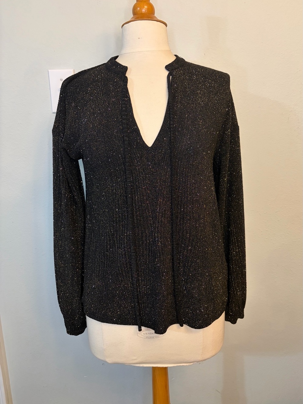 Endless Rose Black Sparkle Tie-Neck V-Neck Sweater - Picture 5 of 11